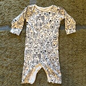 Winter Water Factory Baby Romper 18M White Dogs Print Long Sleeve Snap